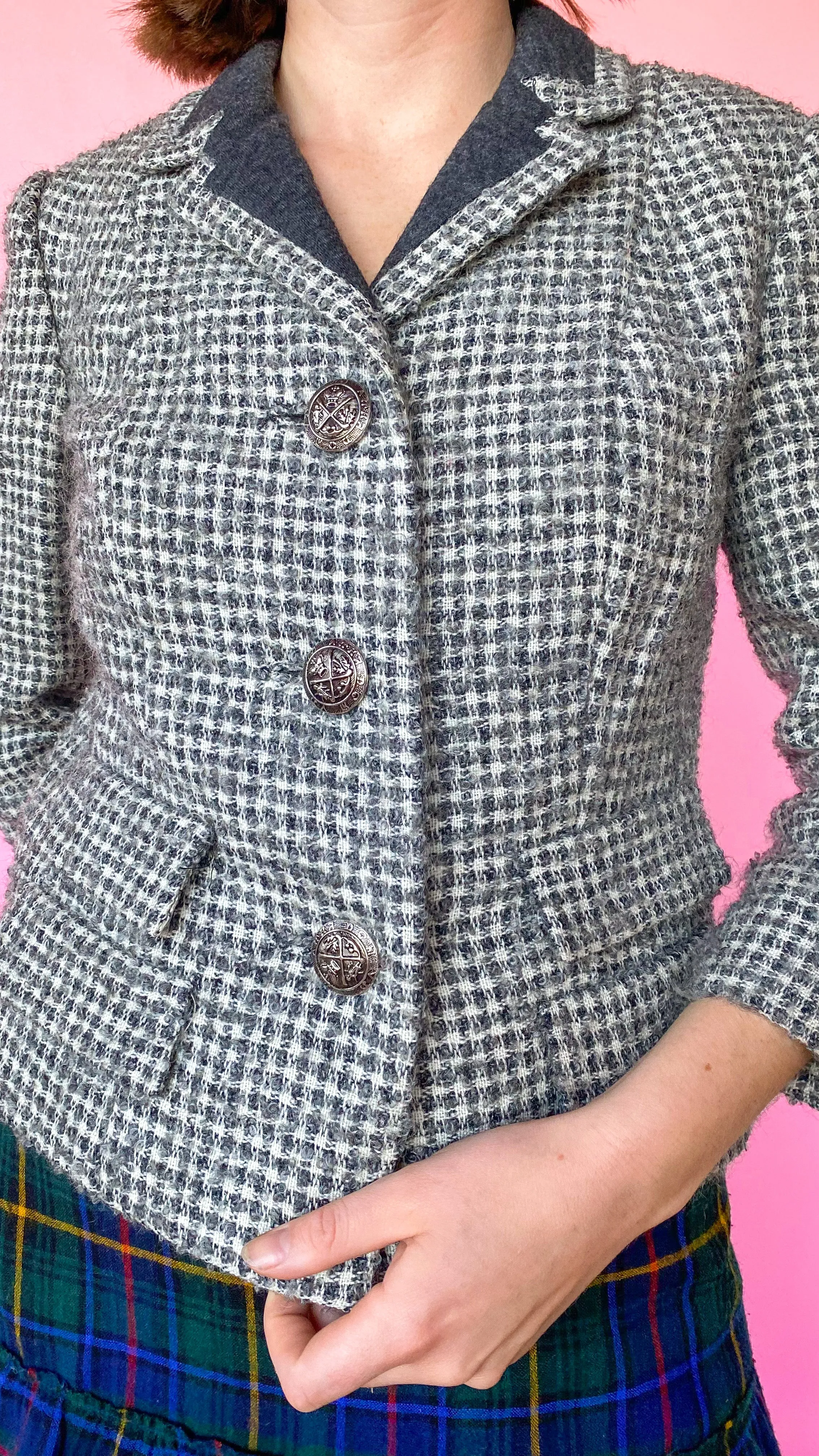 1950s Gray Tweed Jacket, sz. S/M