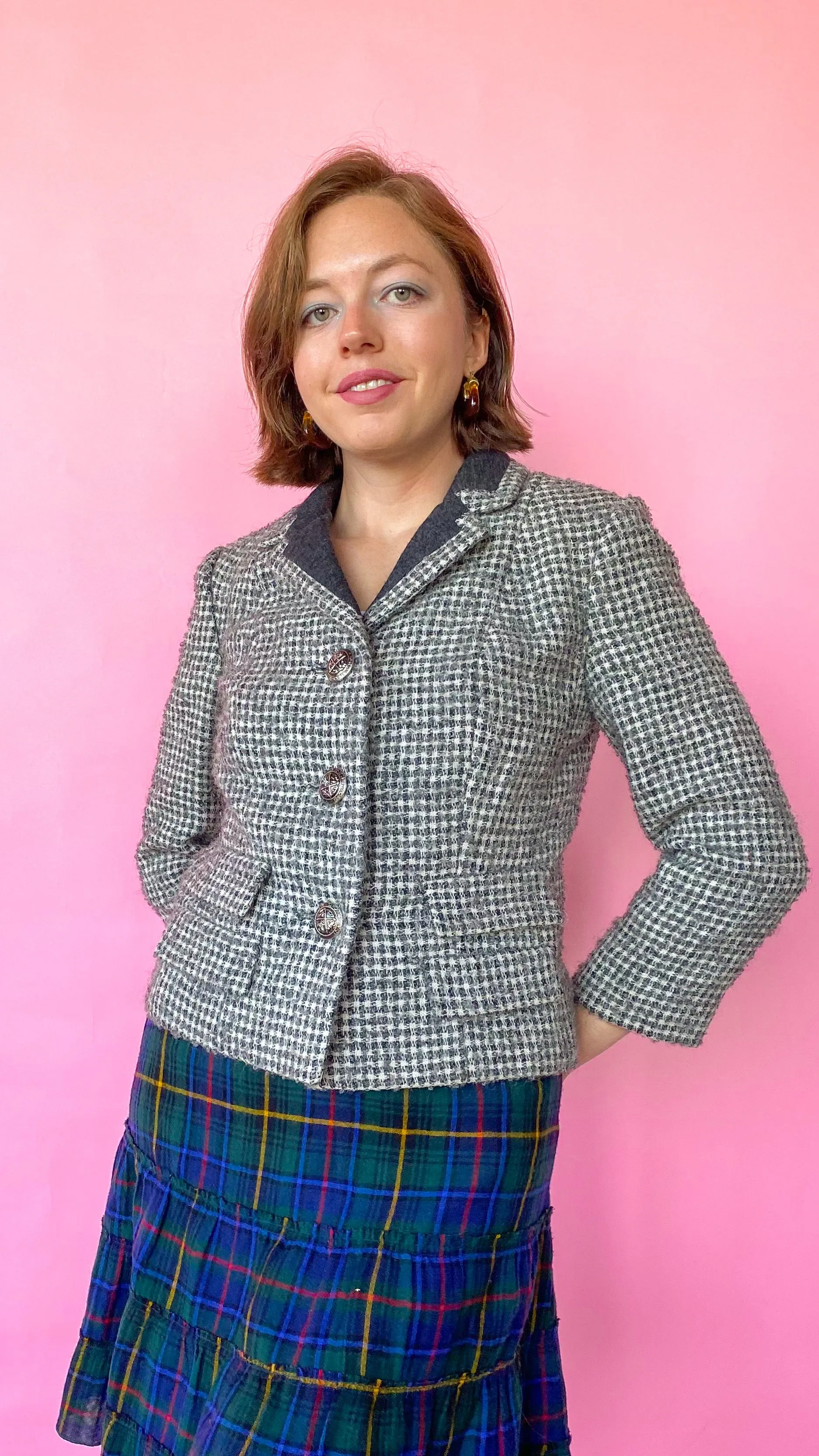 1950s Gray Tweed Jacket, sz. S/M