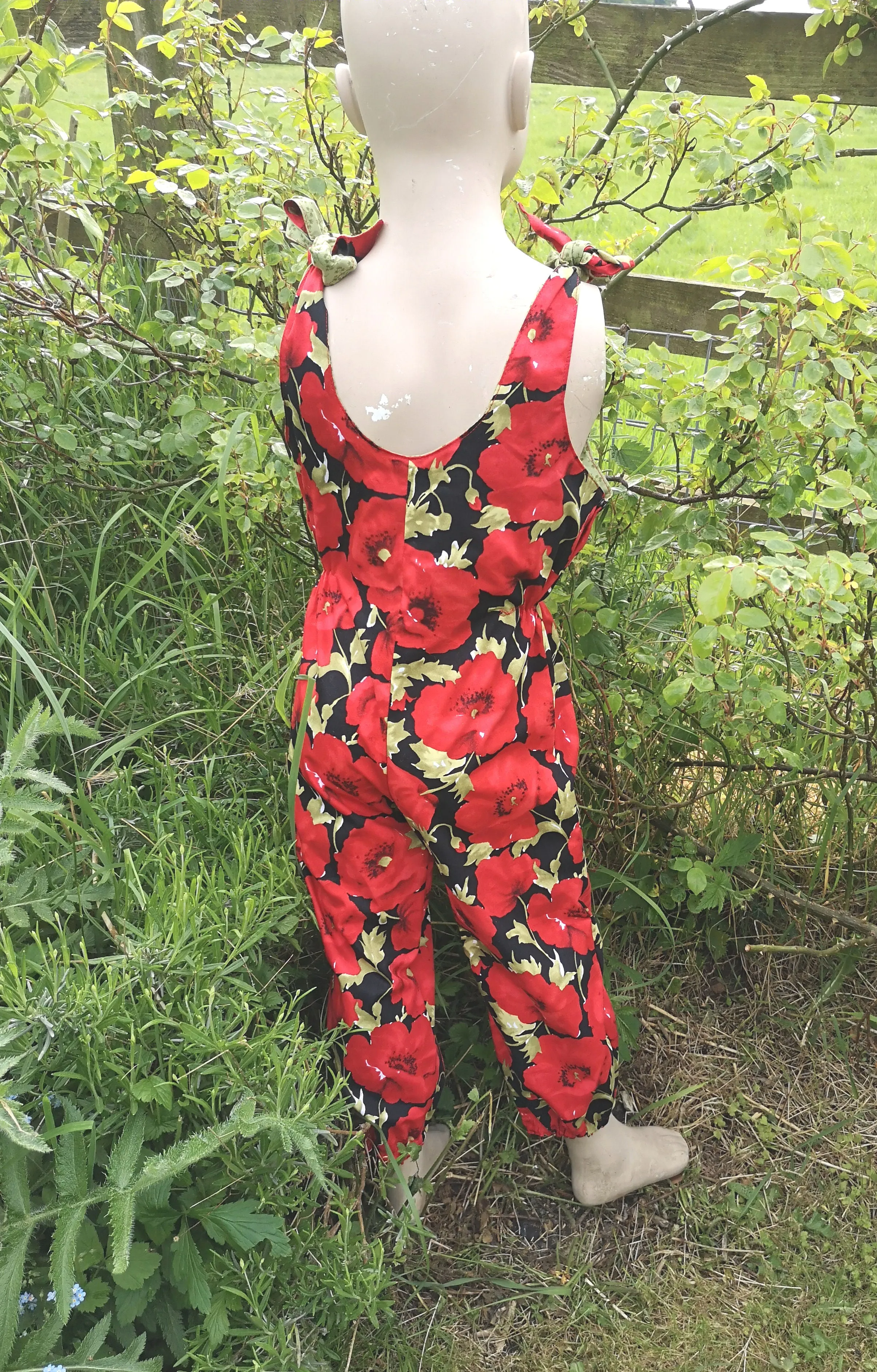 age 5-6 Festival, hippy feeling child's play suit, jump suit, dungarees, "Poppy Fields"