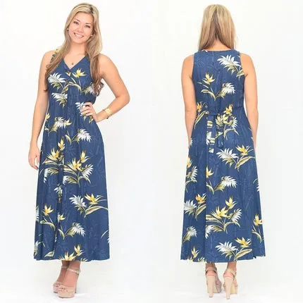 Bamboo Paradise Navy Button Front Tank Dress
