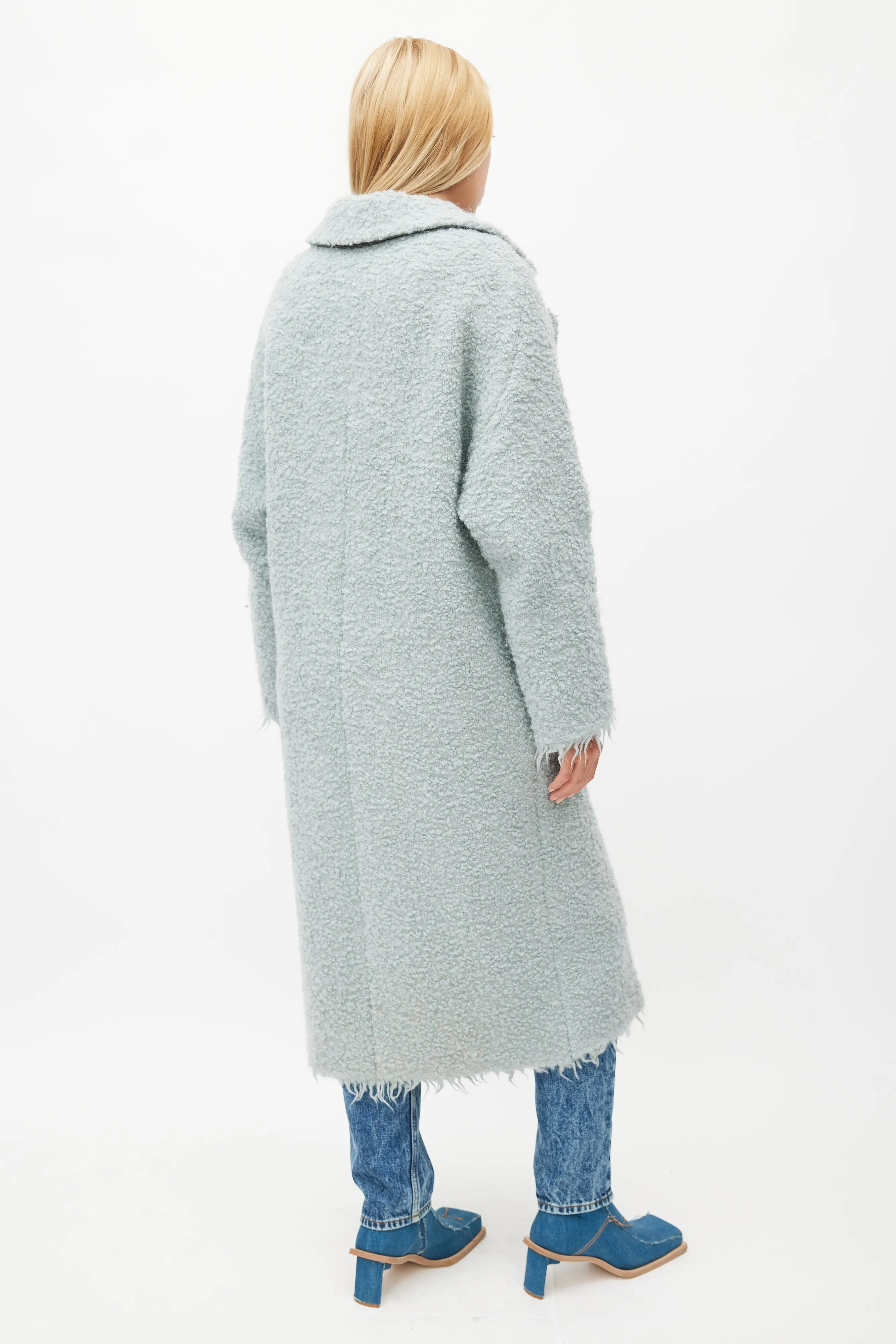 Blue Wool Boucle Coat