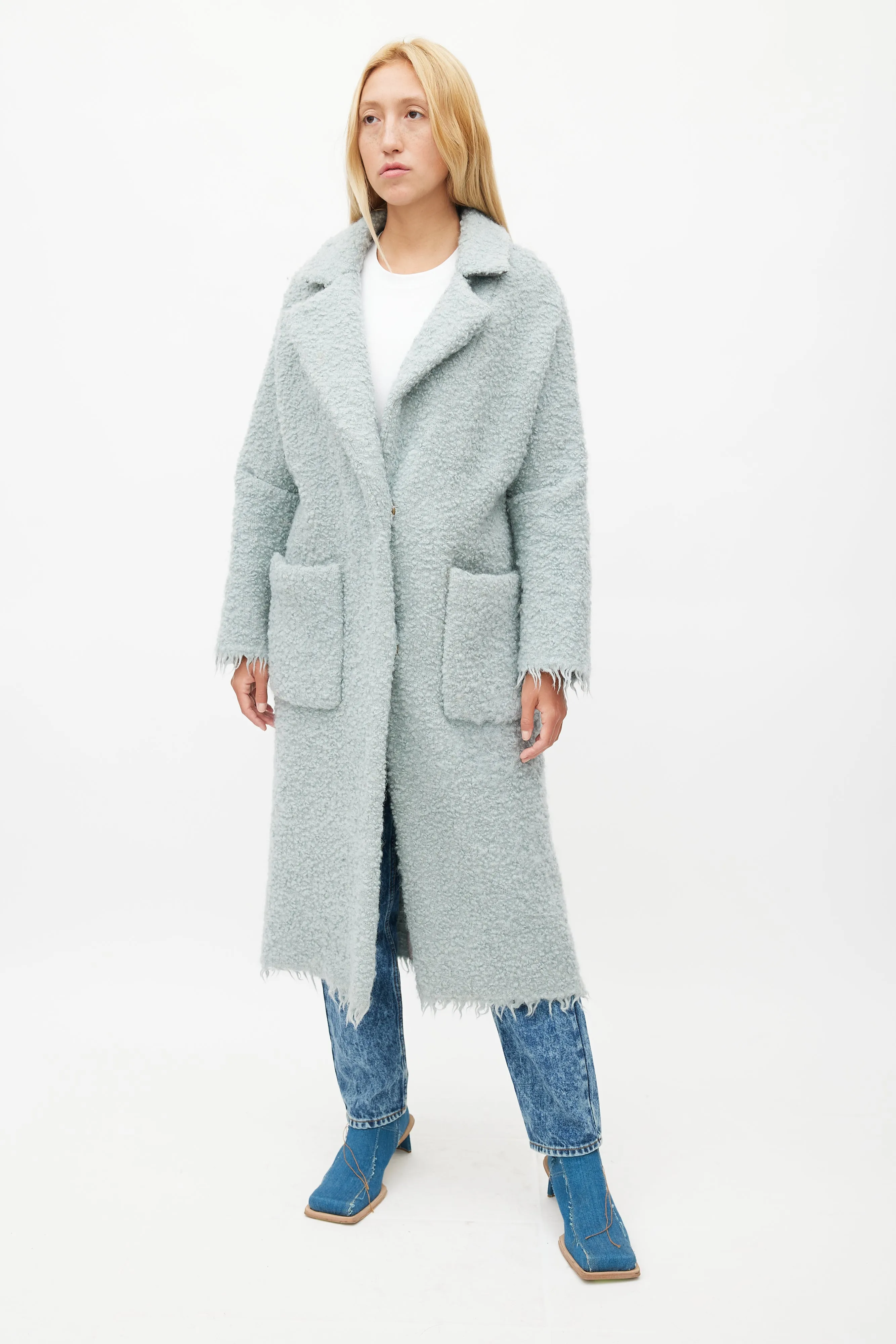Blue Wool Boucle Coat