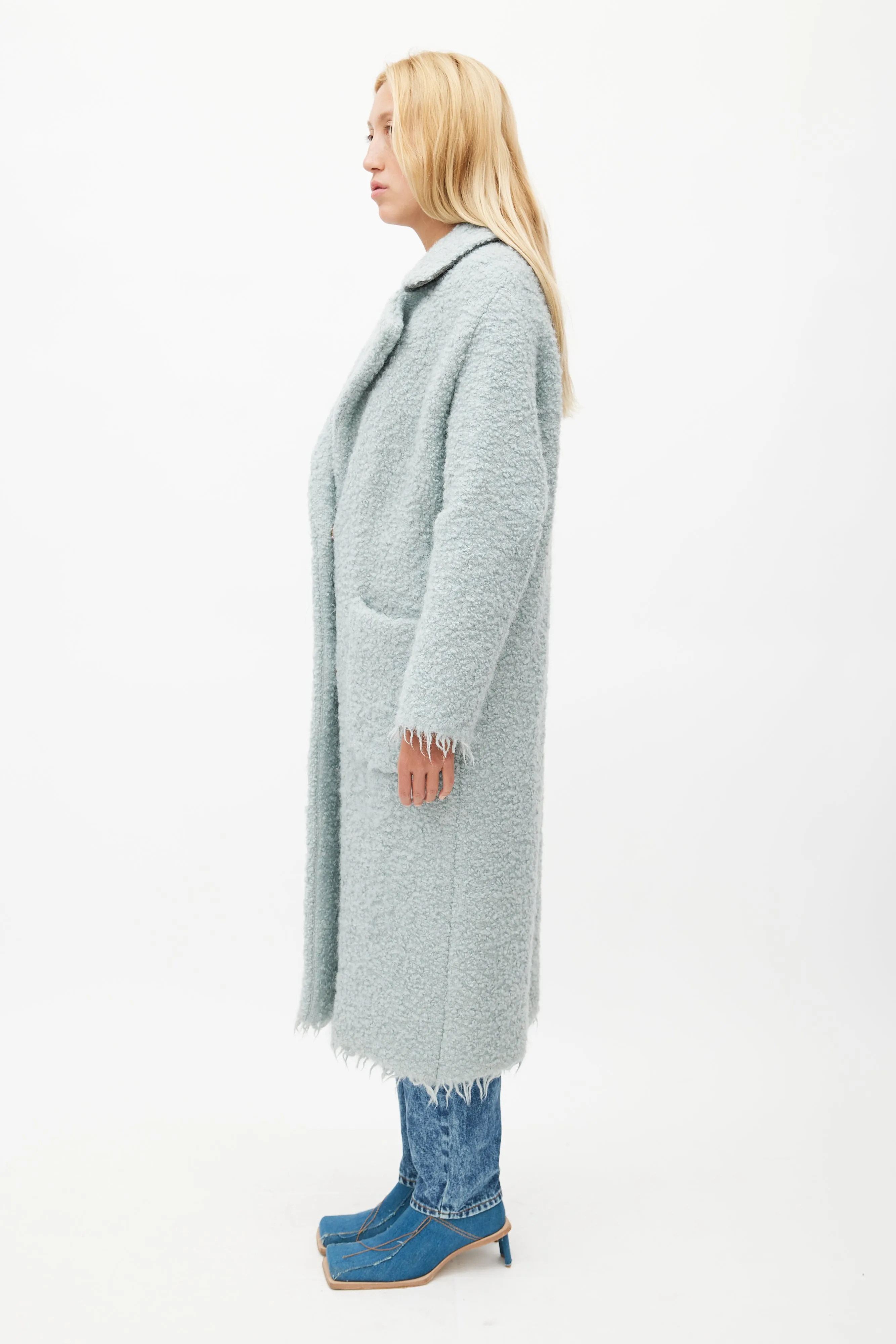 Blue Wool Boucle Coat