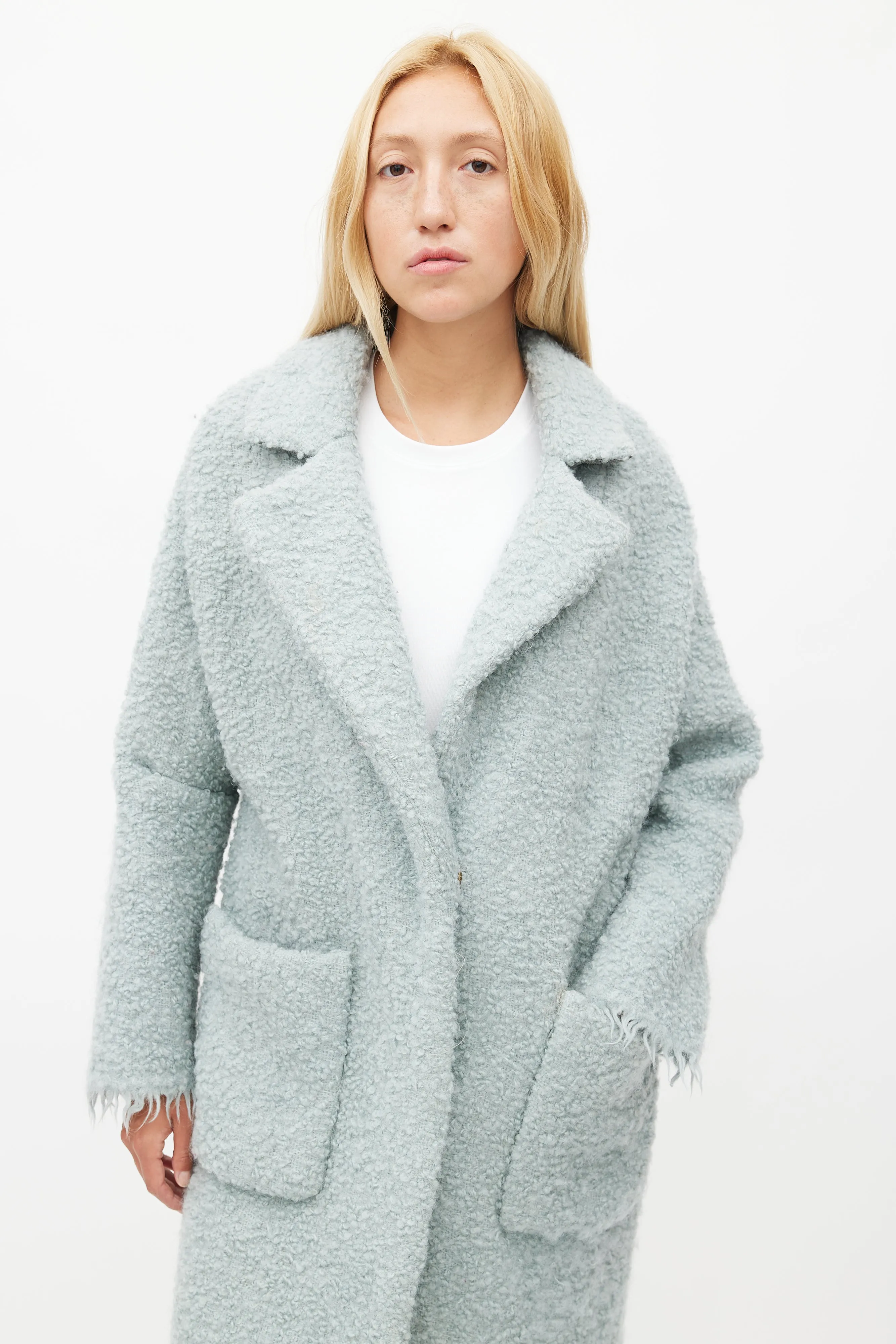 Blue Wool Boucle Coat