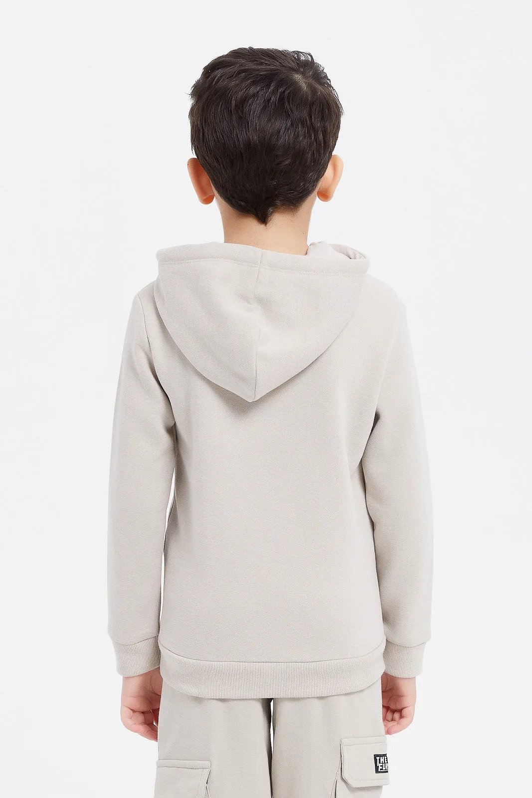 Boys Beige Hooded Sweatshirt