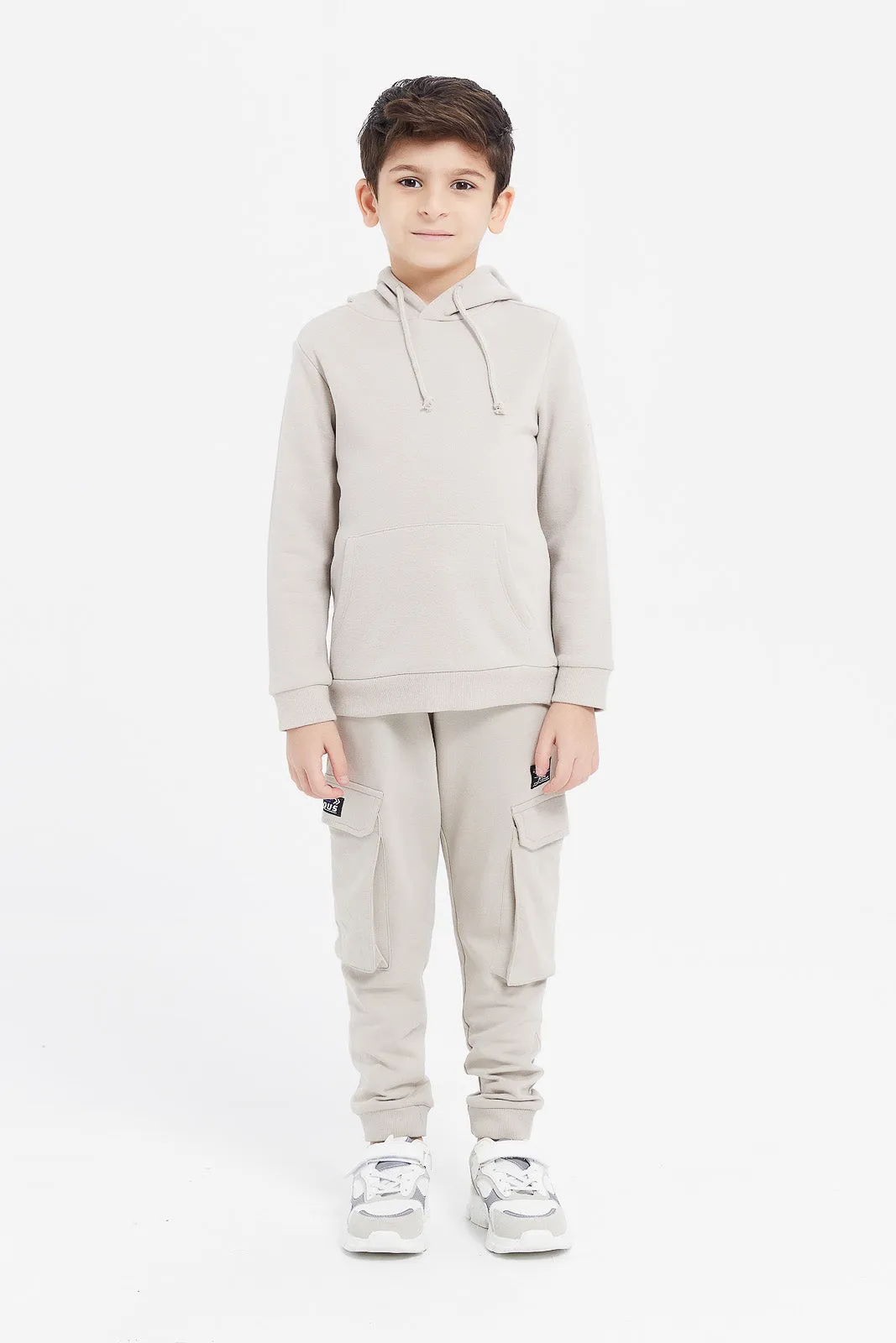 Boys Beige Hooded Sweatshirt