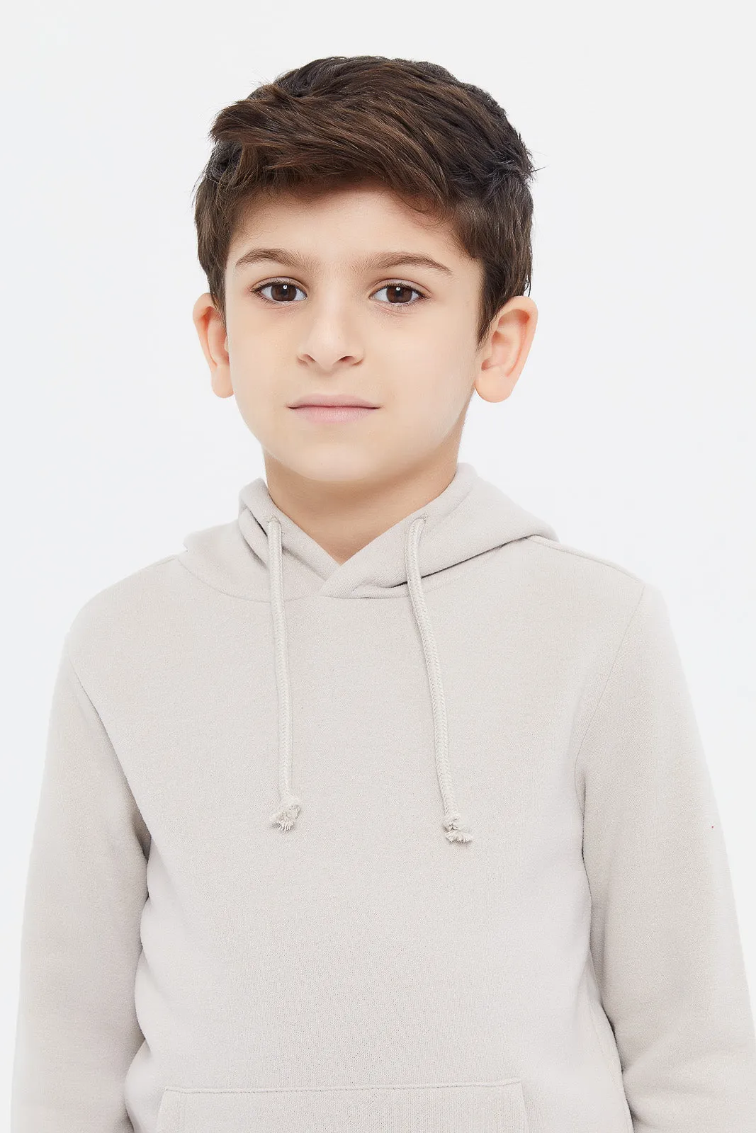 Boys Beige Hooded Sweatshirt
