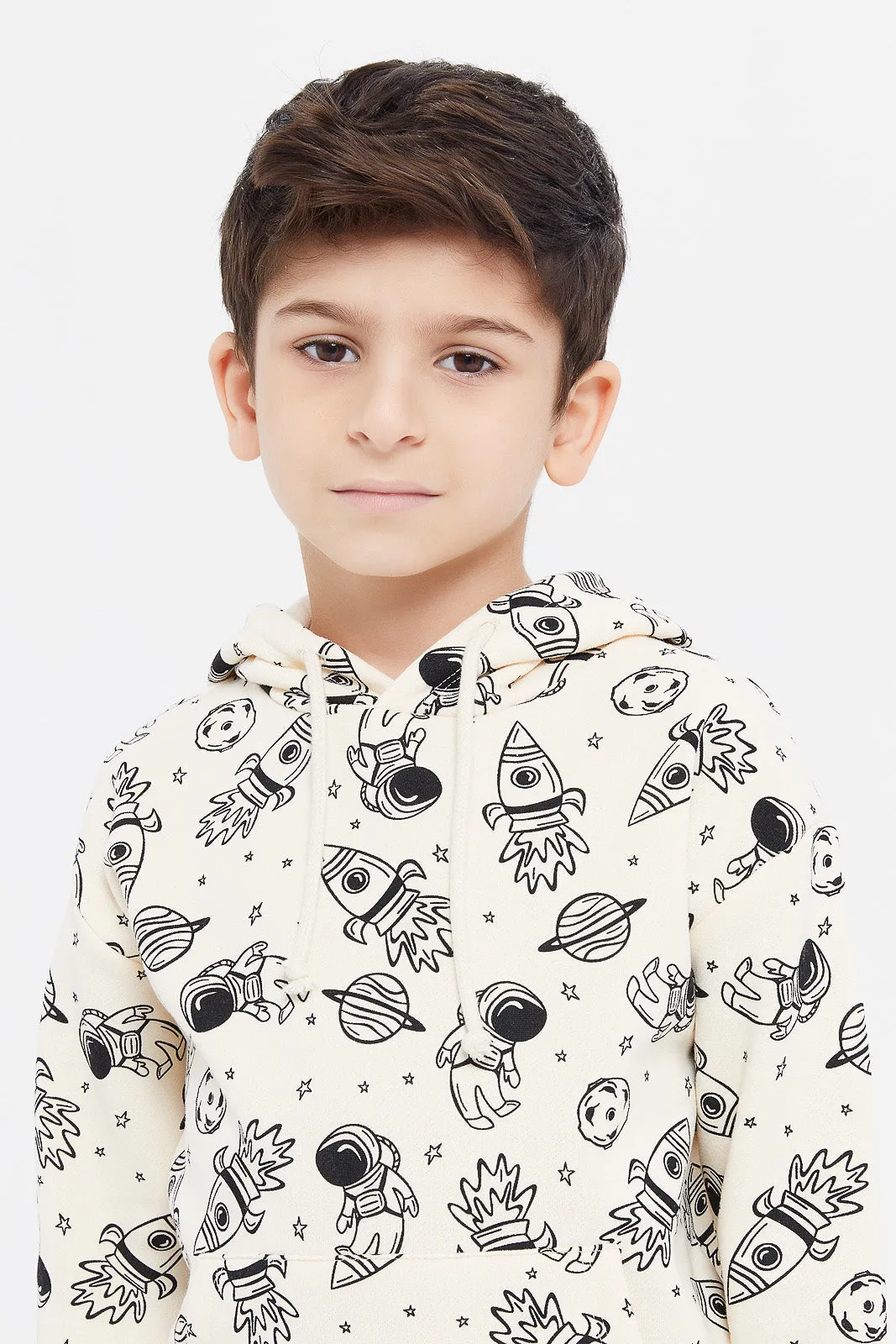 Boys Beige Space Print Oversize Sweatshirt