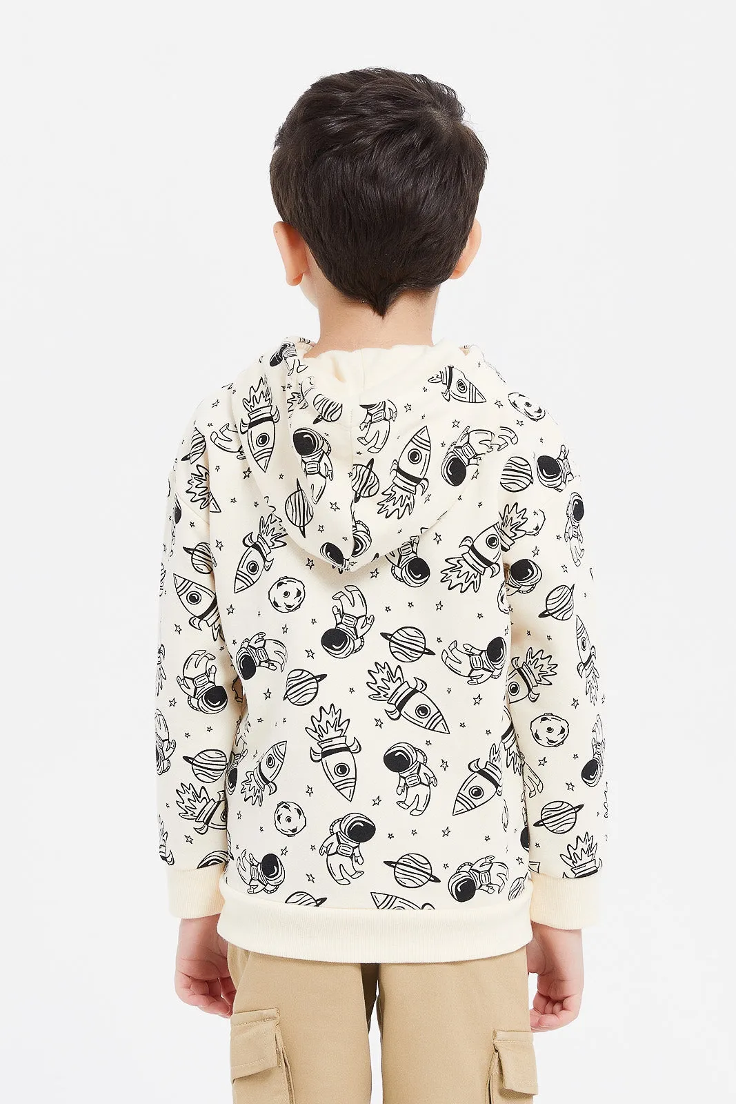 Boys Beige Space Print Oversize Sweatshirt