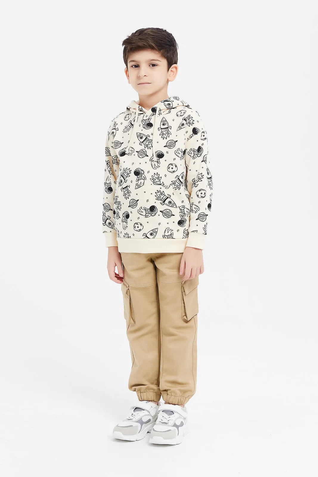 Boys Beige Space Print Oversize Sweatshirt