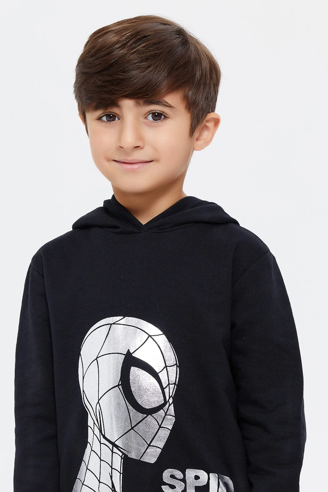 Boys Black Spider Man Hooded Sweatshirt