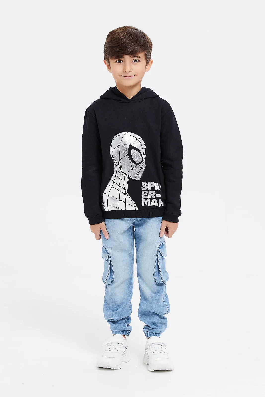 Boys Black Spider Man Hooded Sweatshirt