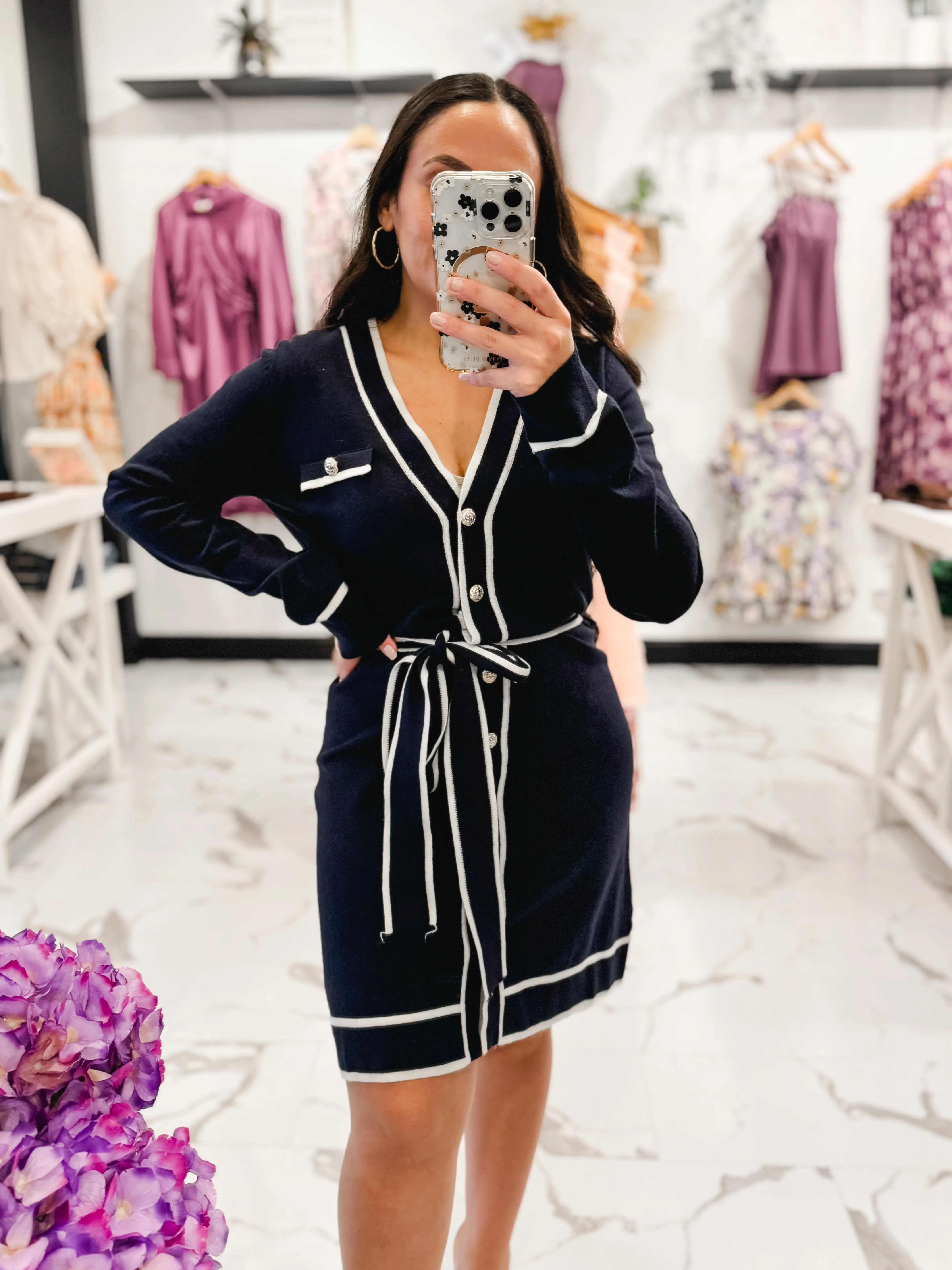 Cecilia Button Down Sweater Dress (Navy)