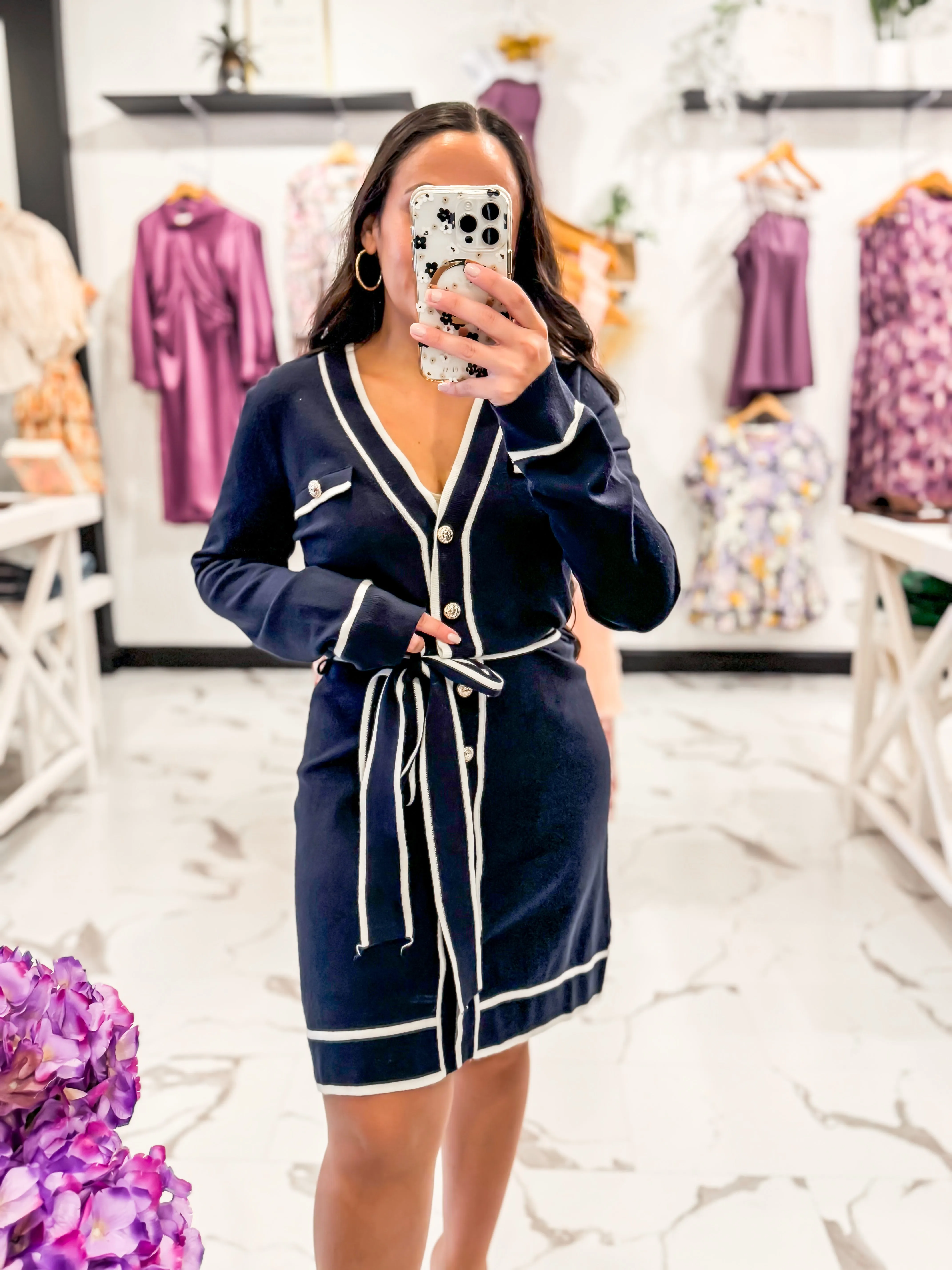 Cecilia Button Down Sweater Dress (Navy)