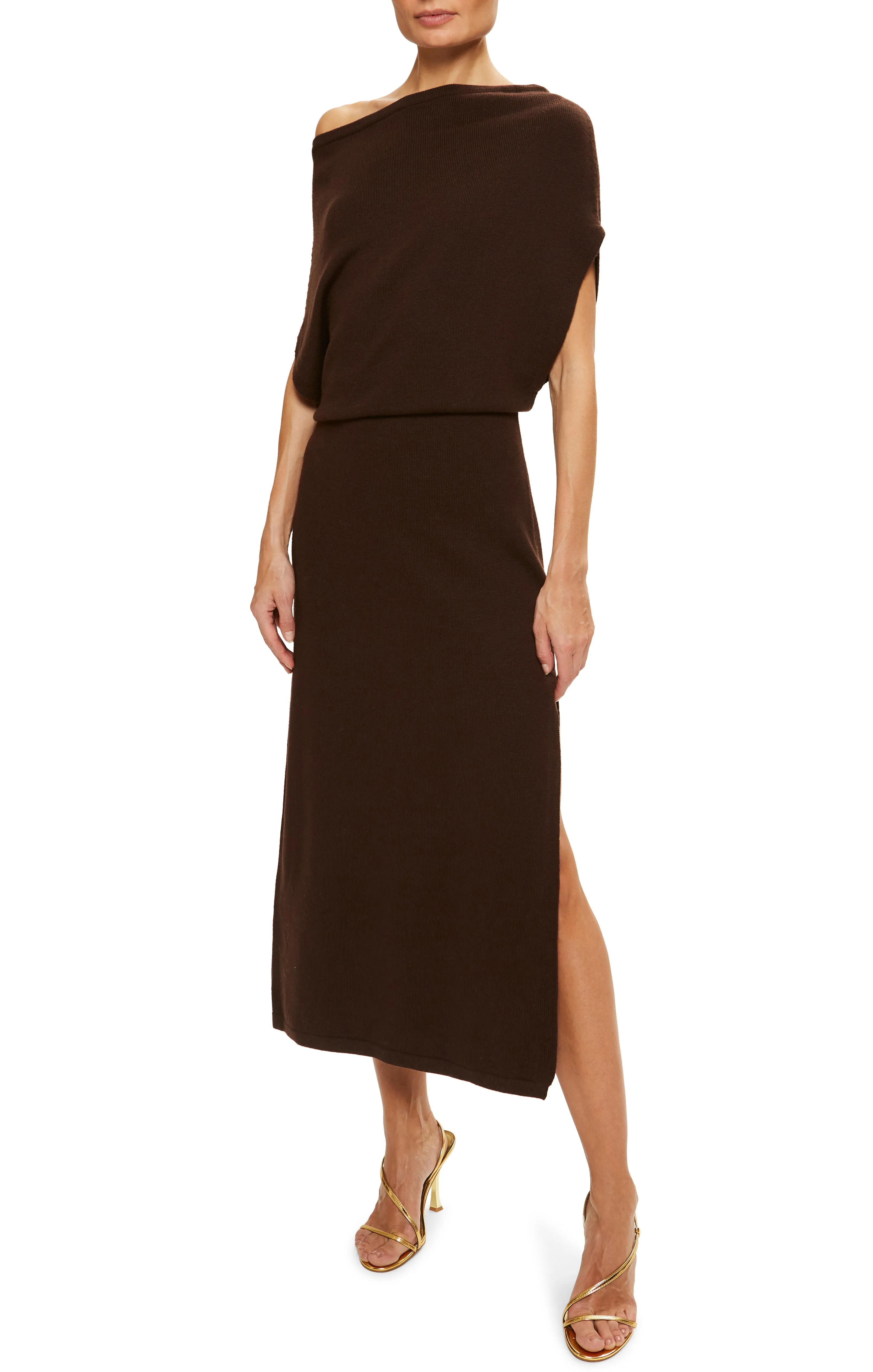 Chet Wool Off-the-Shoulder Sweater Dress | Desert Brown