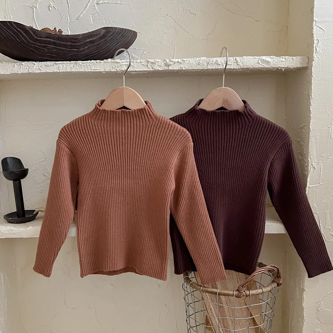 Children's Sweater 2024 Winter New Children's Solid Color Versatile Bottom Sweater Boys and Girls Warm High Neck Bottom