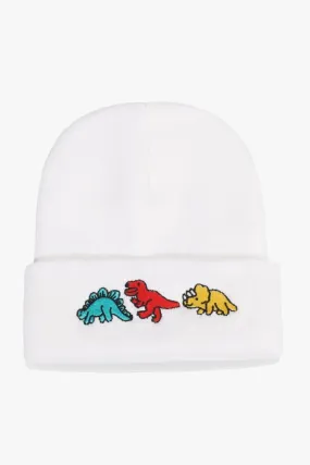 Dinosaur Embroidered White Beanie - W22 - UBH0021