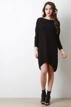 Dolman Sleeves High Low Shift Sweater Dress