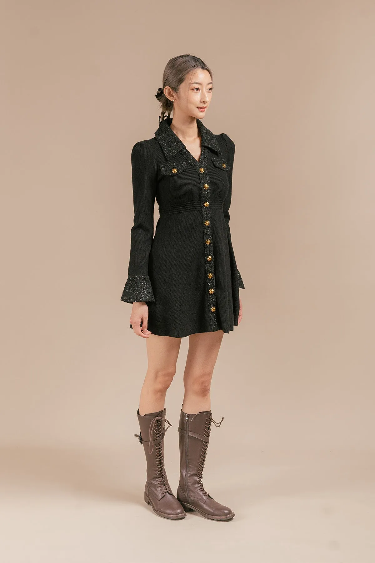 Elrinno Glitter Ribbed Short Dress