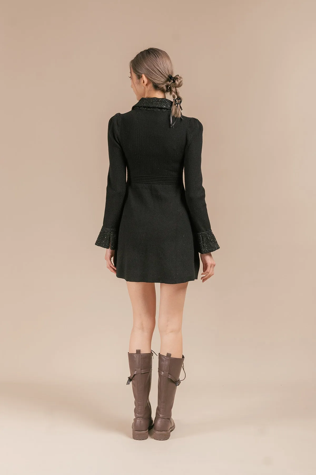 Elrinno Glitter Ribbed Short Dress