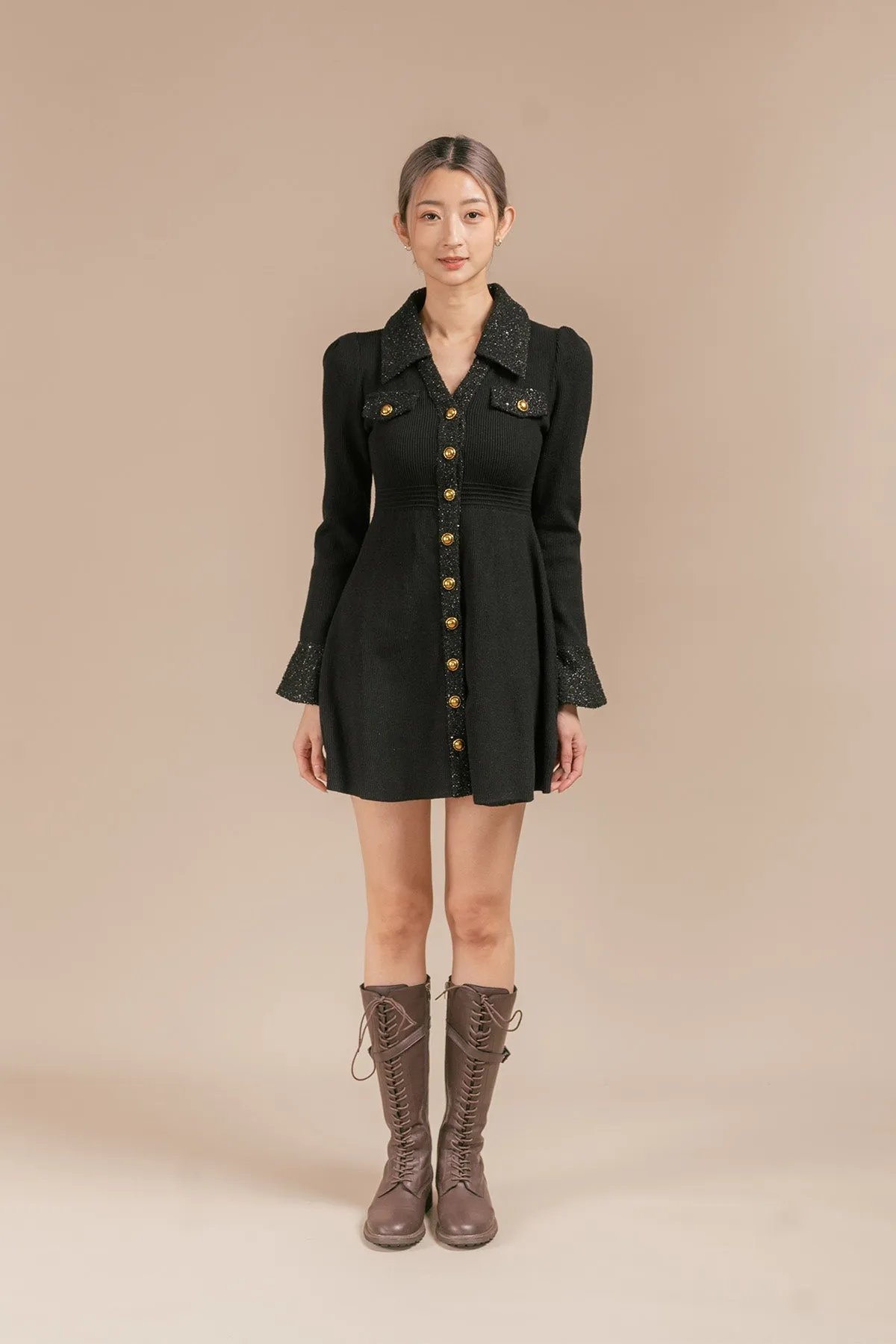 Elrinno Glitter Ribbed Short Dress
