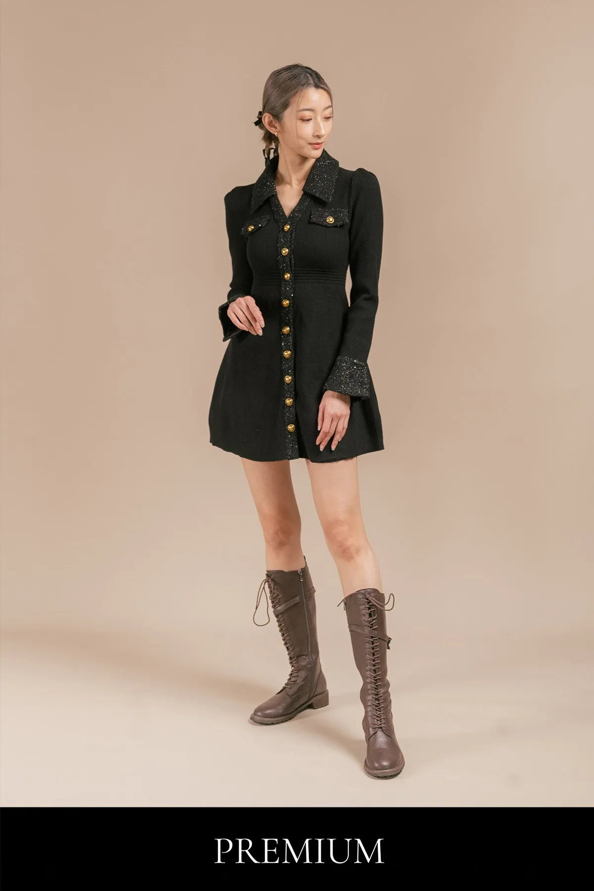 Elrinno Glitter Ribbed Short Dress