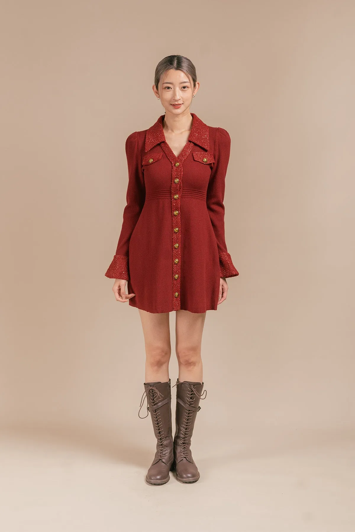 Elrinno Glitter Ribbed Short Dress