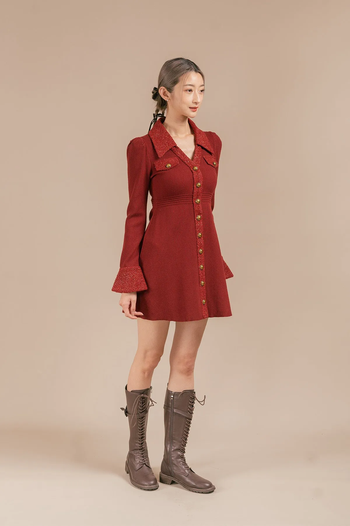 Elrinno Glitter Ribbed Short Dress