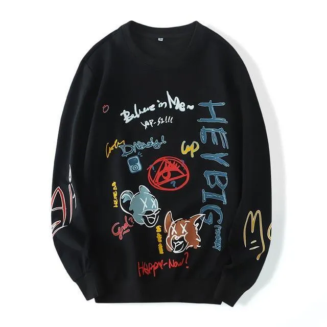 Hey Big Plus Size Graffiti Sweatshirt For Men