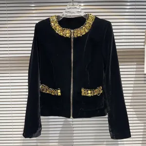 Hit Color Spliced Sequins Coats For Women Round Neck Long Sleeve Patchwork Beading Vintage Coat Female Fashion
