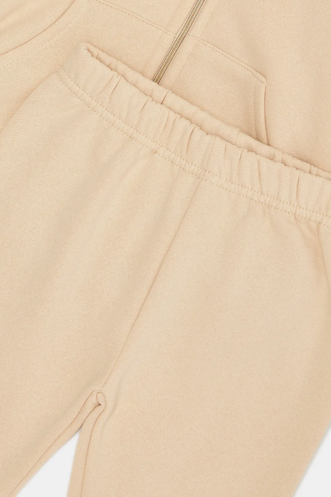 Infant Girls Beige Embroidered Jogger Set (2 Piece)