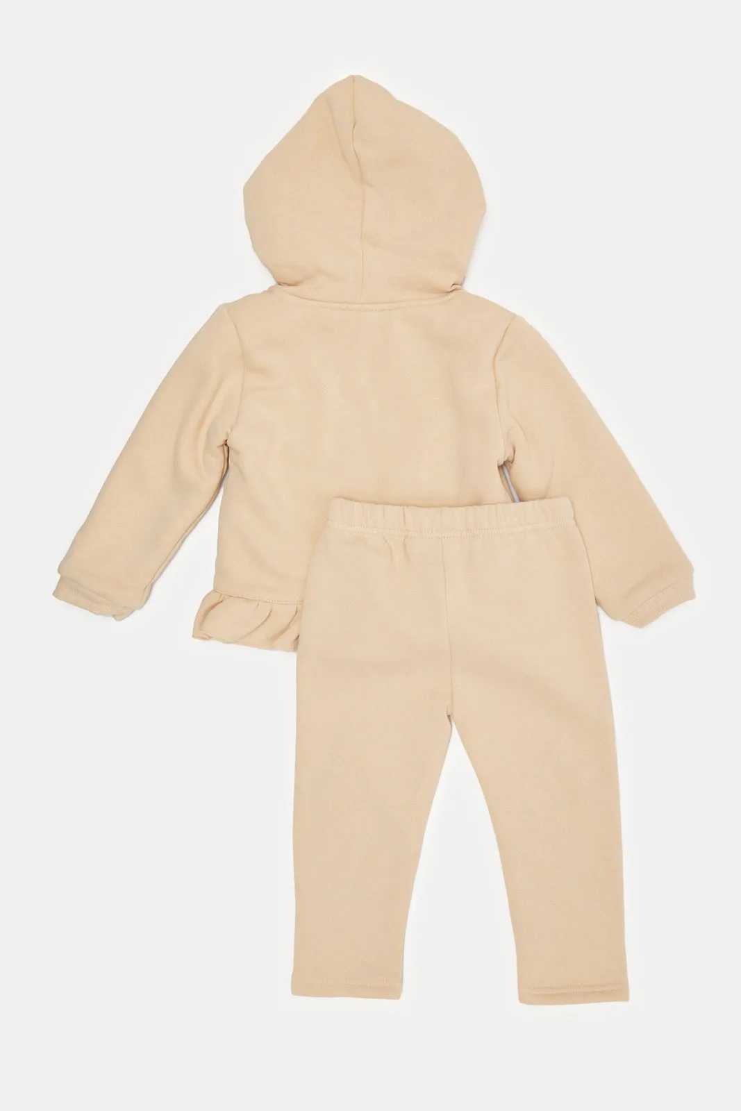 Infant Girls Beige Embroidered Jogger Set (2 Piece)