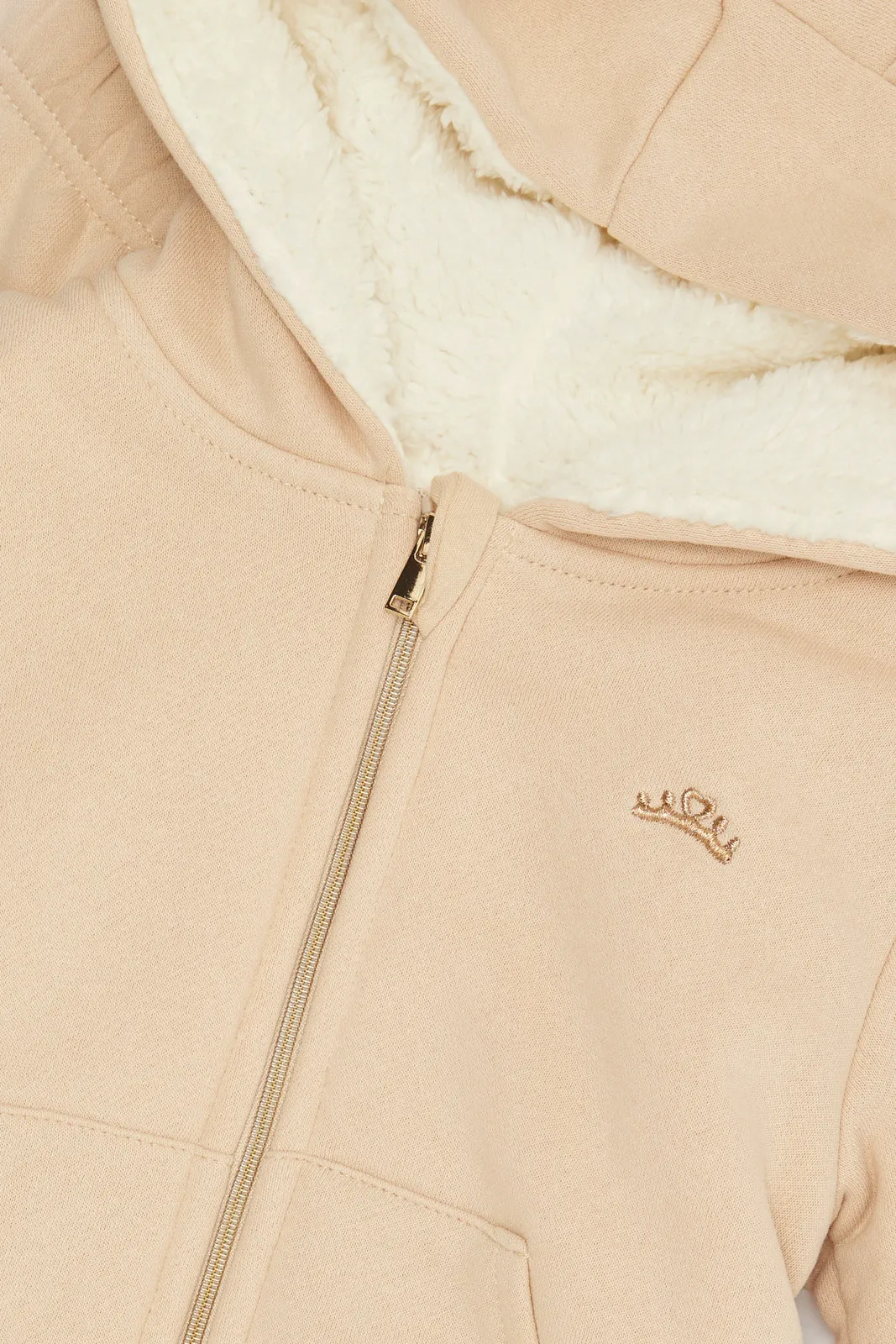 Infant Girls Beige Embroidered Jogger Set (2 Piece)