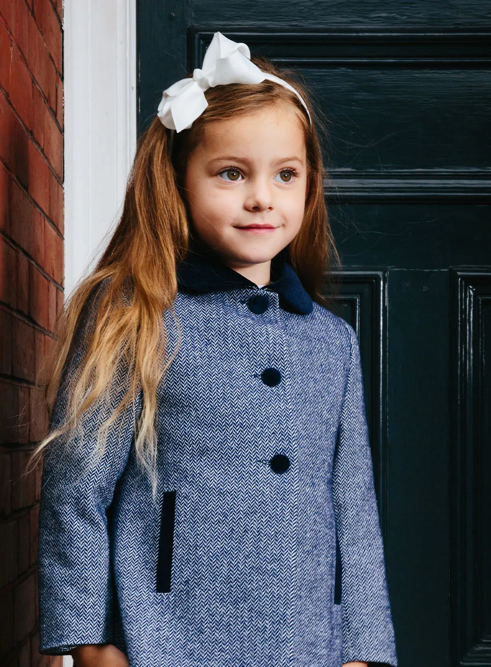 Matilda Swing Coat in Navy Herringbone