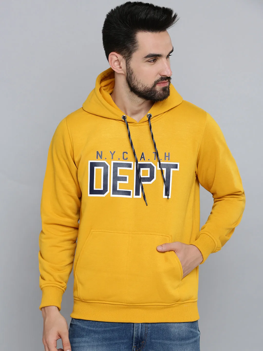 Men Yellow Solid Sweatshirt