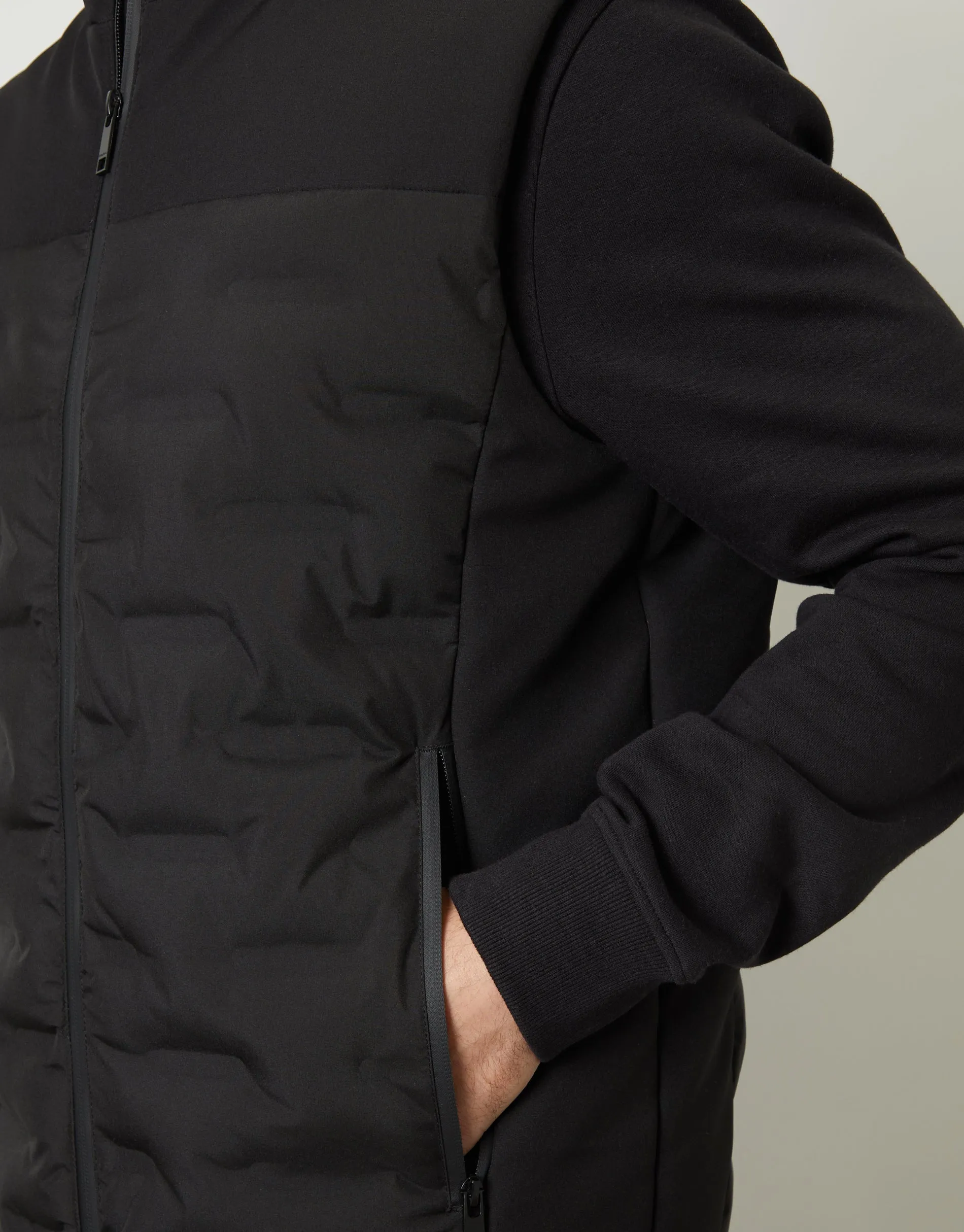 Men's Black Quilted Panel Funnel Neck Gilet