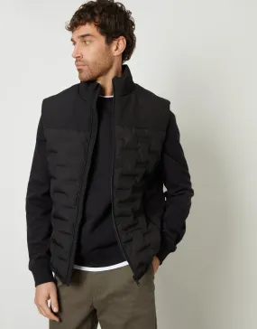Men's Black Quilted Panel Funnel Neck Gilet