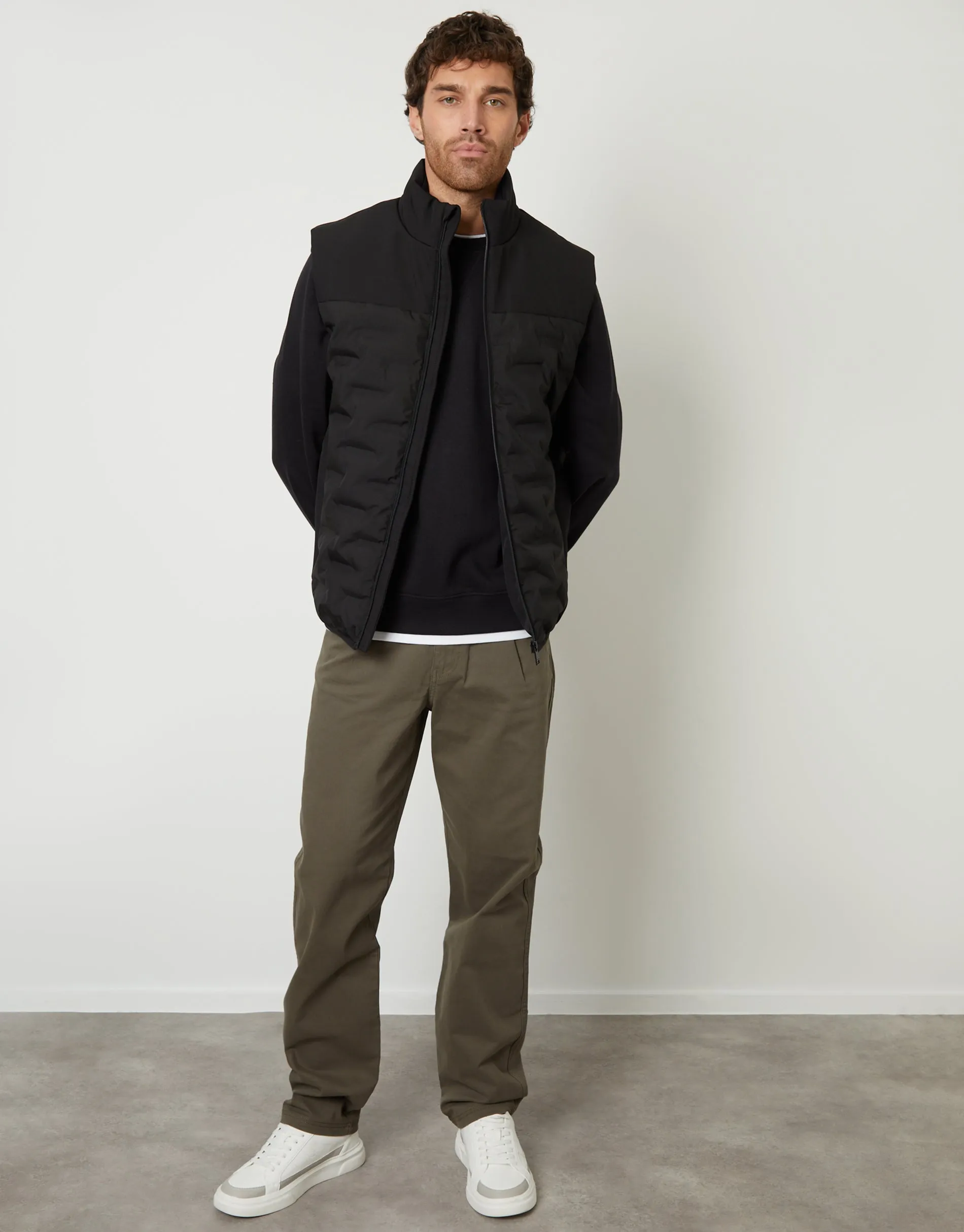 Men's Black Quilted Panel Funnel Neck Gilet