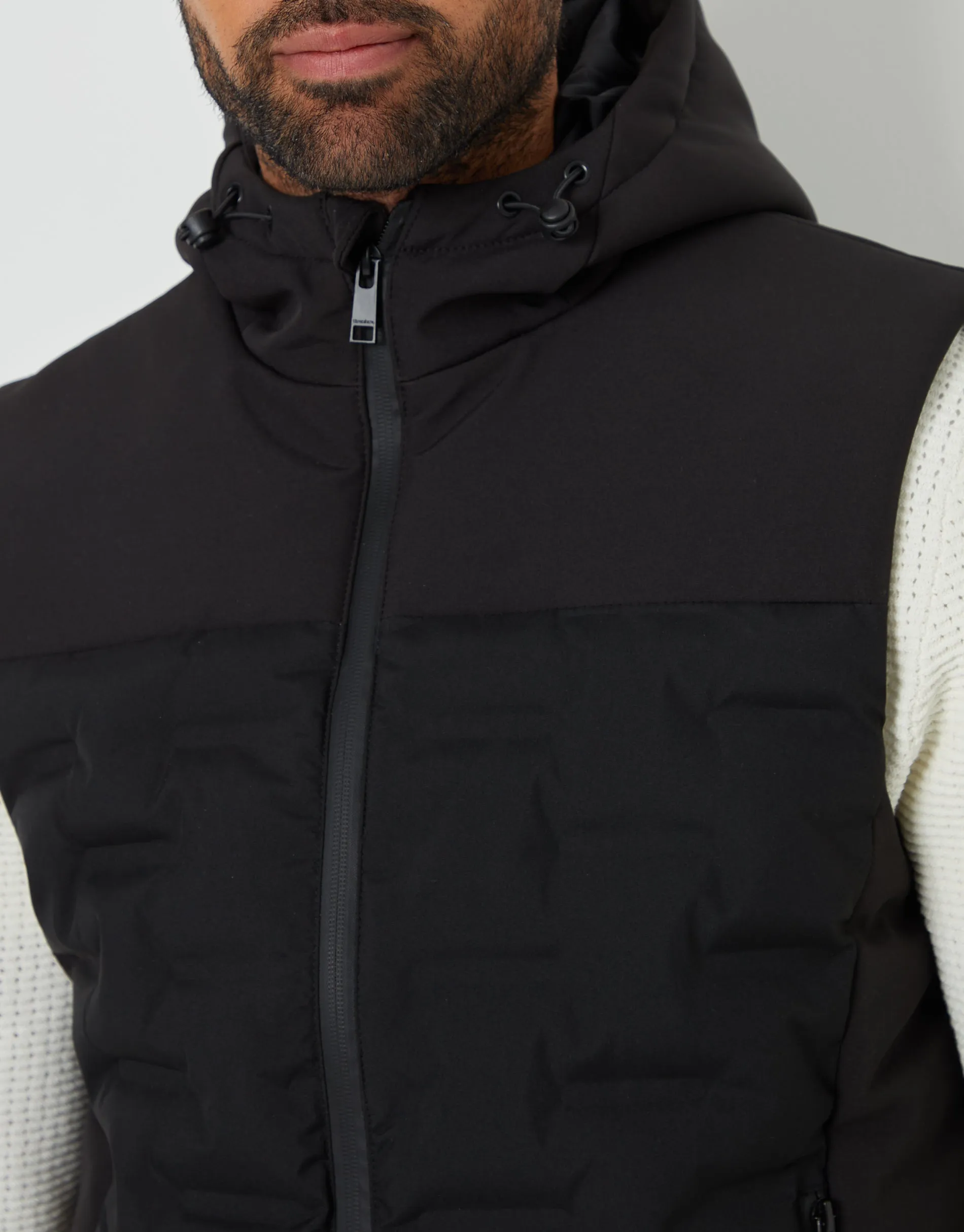 Men's Black Quilted Panel Hooded Gilet