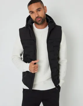 Men's Black Quilted Panel Hooded Gilet
