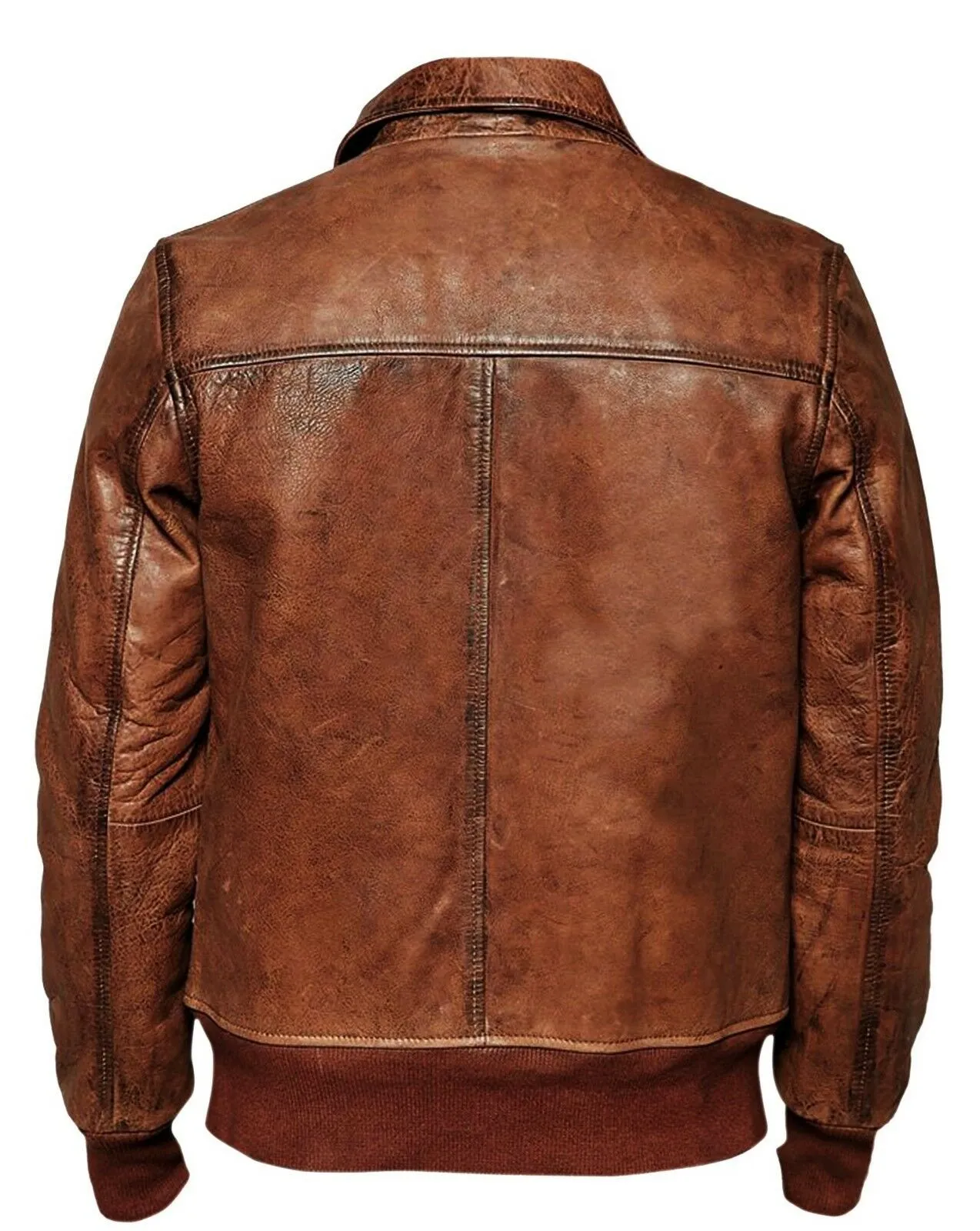MENS DISTRESSED VINTAGE BROWN REAL LEATHER BOMBER JACKET FULL COLLAR JACKET