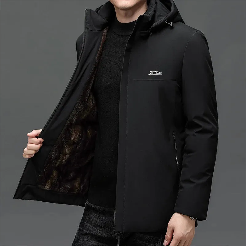 Mens Winter Jacket Windproof Parkas Men Thick Warm Fashion Fleece Hooded Winter Coat Windproof Gift For Father Husband Parka