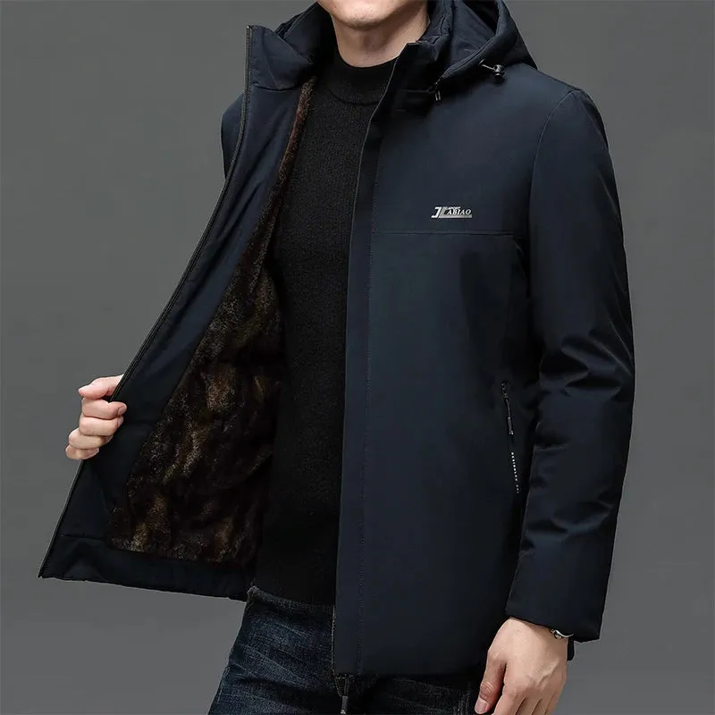 Mens Winter Jacket Windproof Parkas Men Thick Warm Fashion Fleece Hooded Winter Coat Windproof Gift For Father Husband Parka