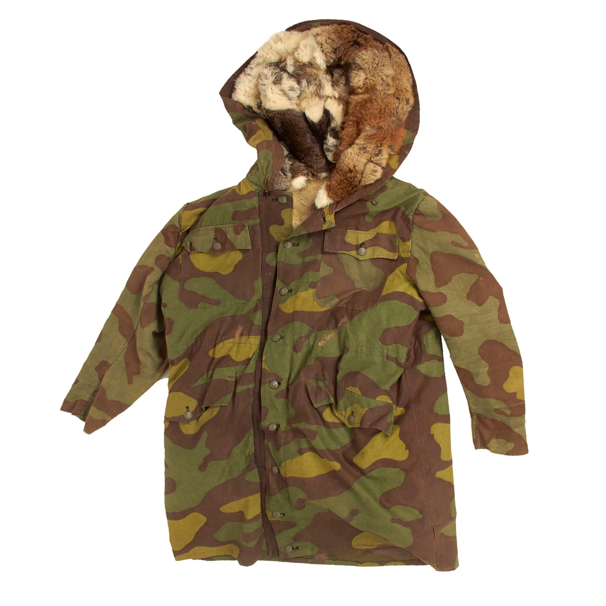 Original German WWII SS Italian Camouflage M1943 "Kharkov" Winter Uniform Parka - Rabbit Fur Lined
