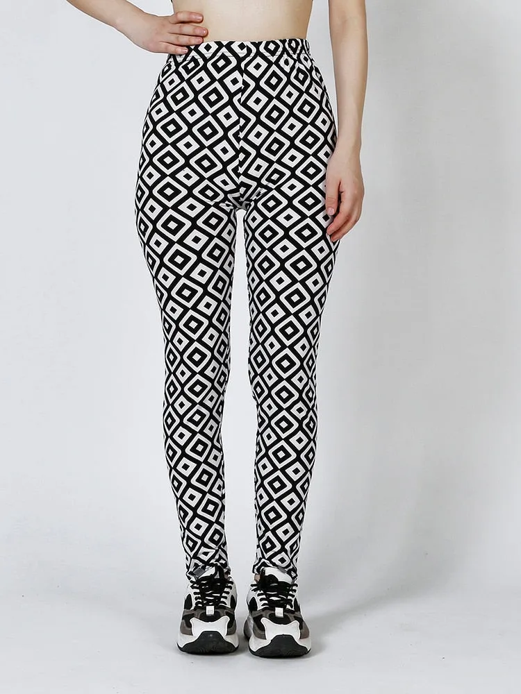 Patterned Print Vintage Elastic Leggins - Square