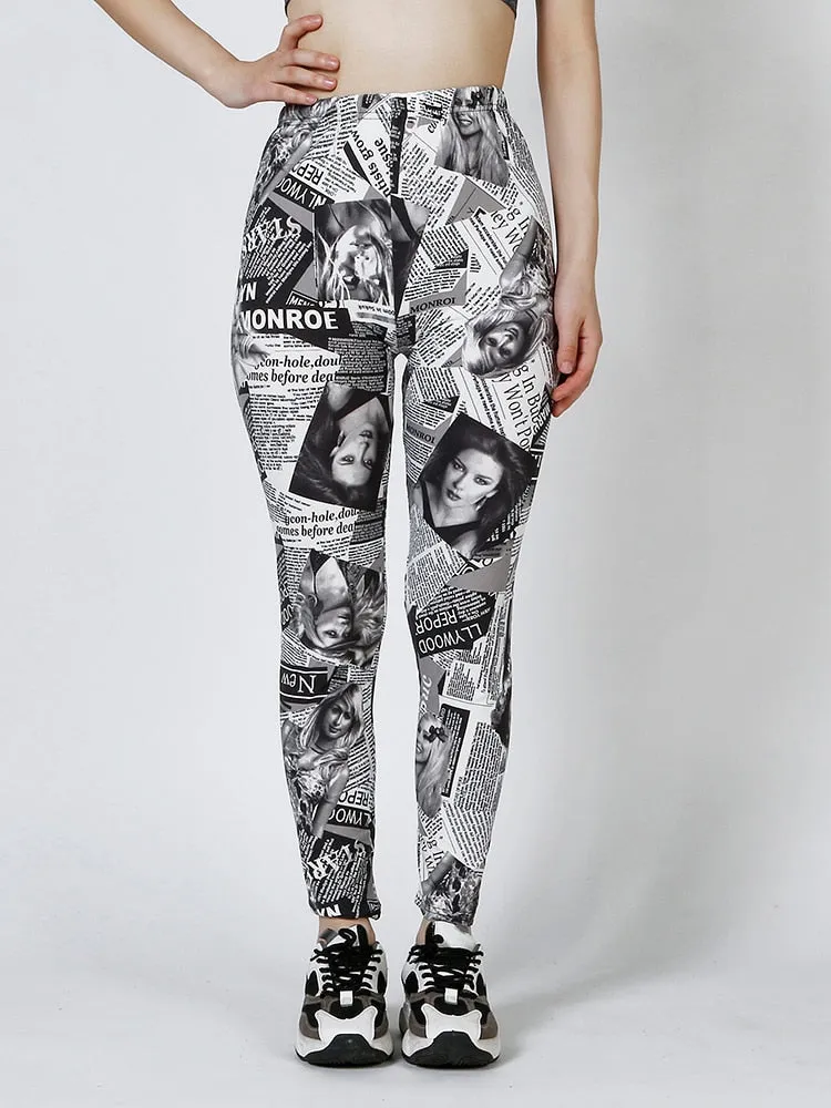 Patterned Print Vintage Elastic Leggins - Vintage