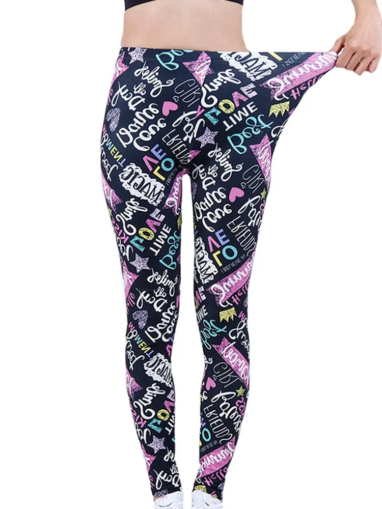 Patterned Print Vintage Elastic Leggins - Vintage