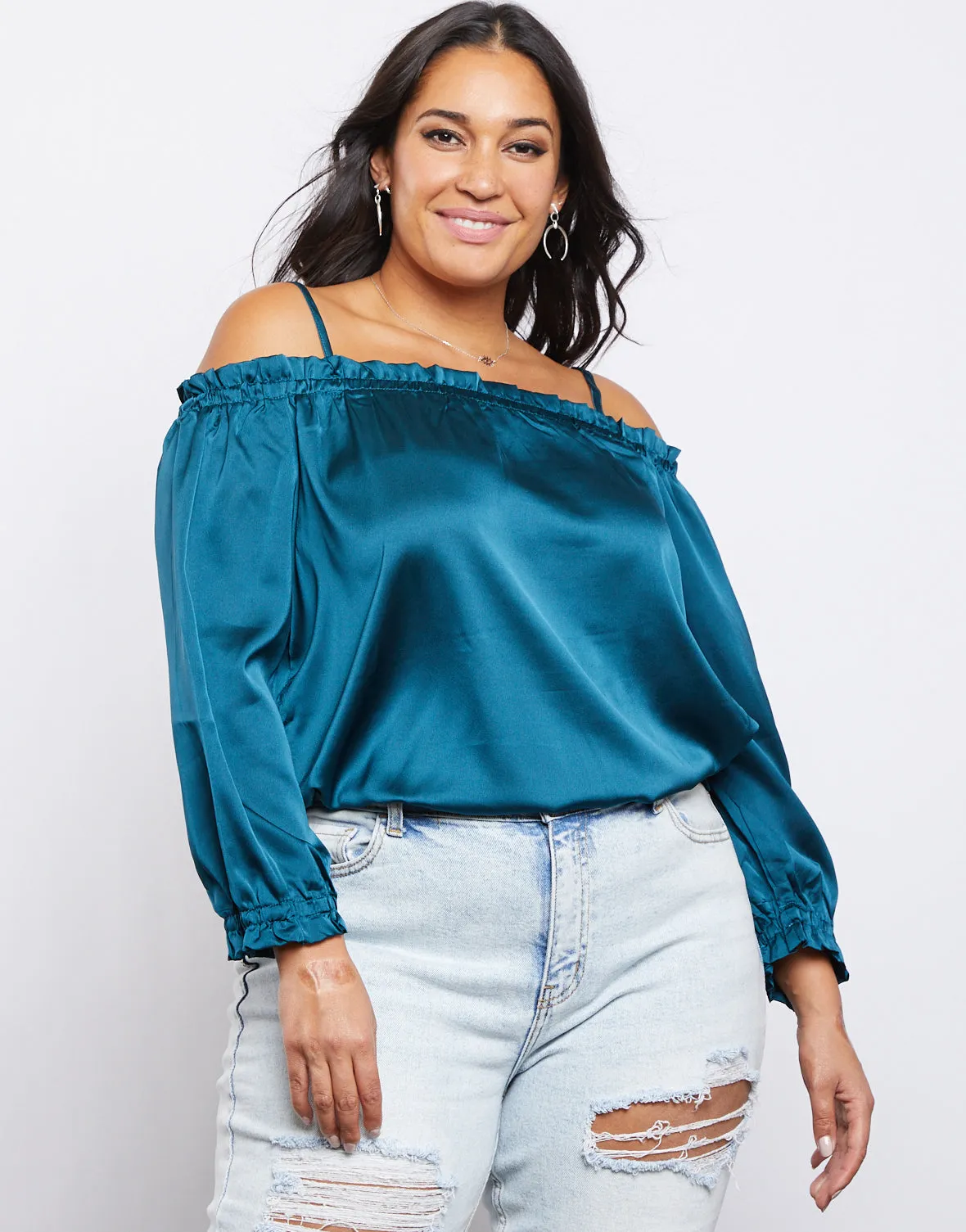 Plus Size Satin Ruffle Top