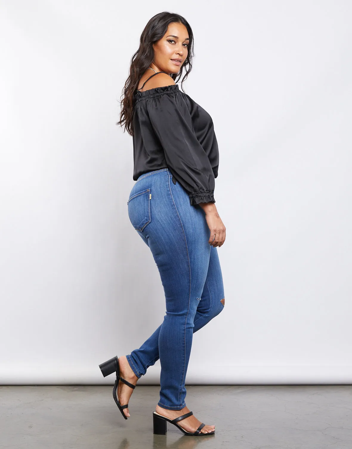 Plus Size Satin Ruffle Top