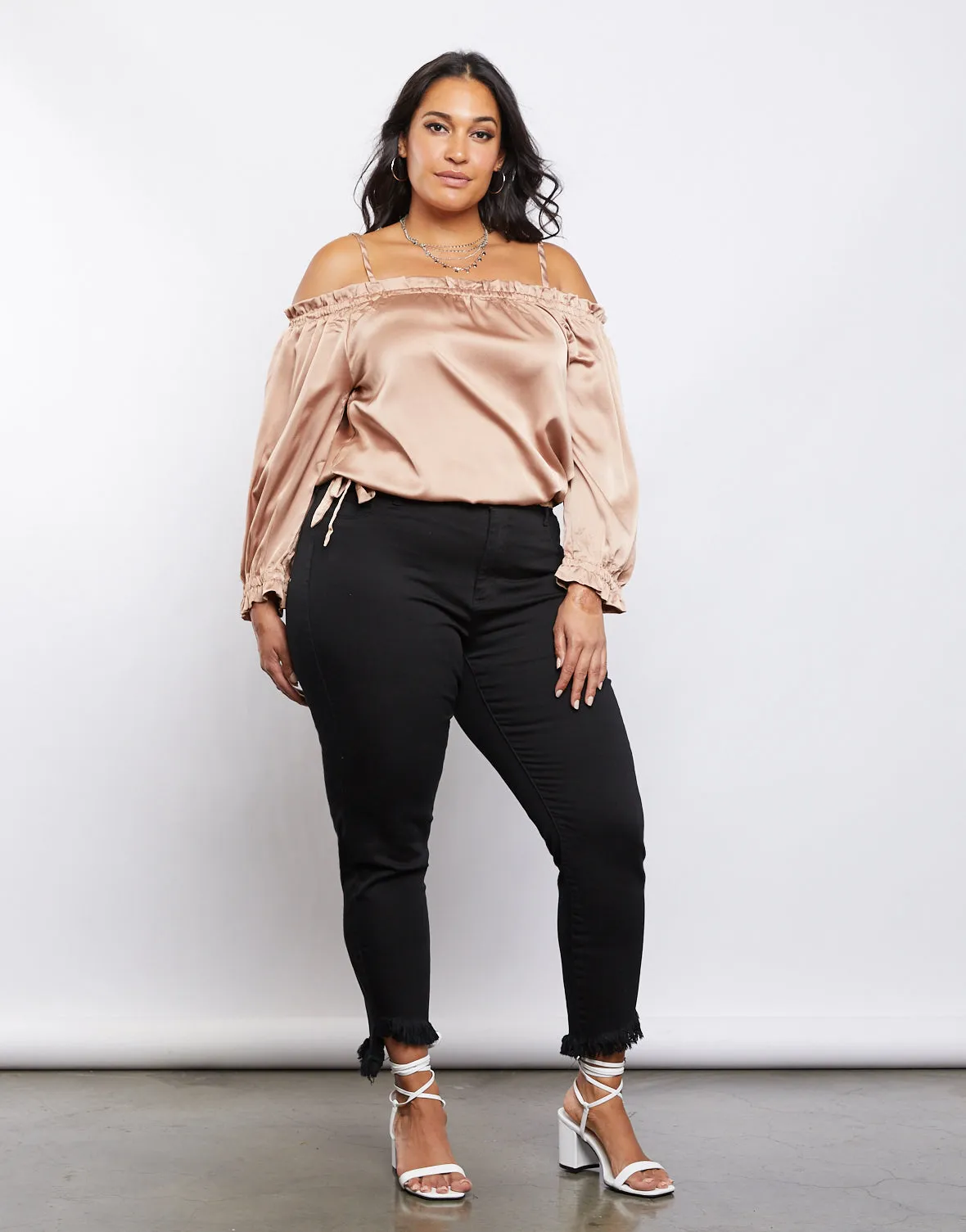 Plus Size Satin Ruffle Top